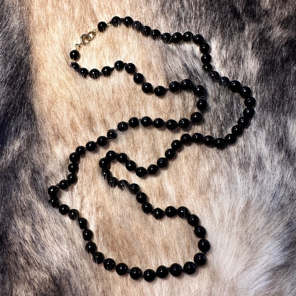 Antique French Jet Hand Knotted Glass Beaded Necklace - Picture 2 of 6